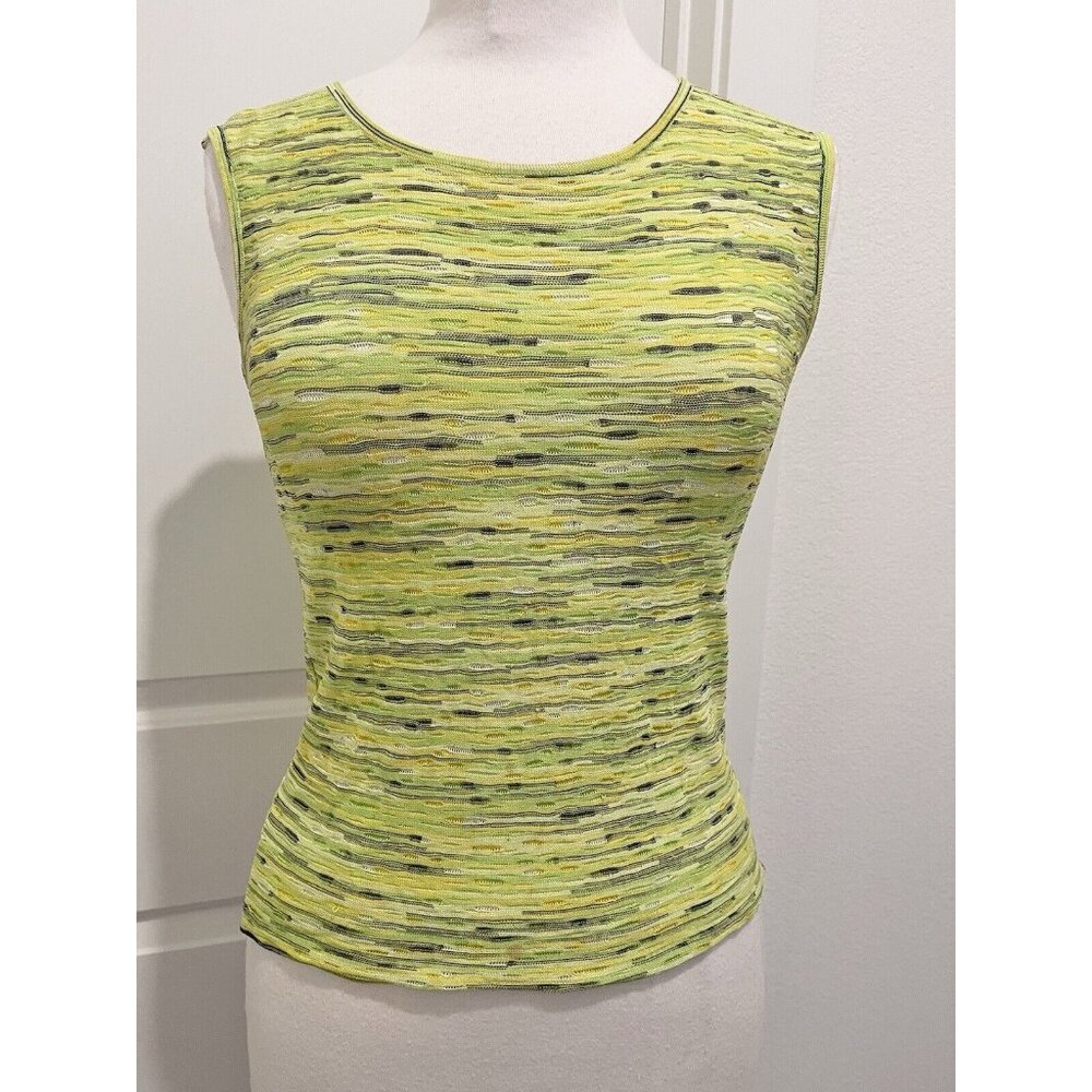 Escada Size 38 Small Lime Green Knit Tank Top Blouse Sleeveless Multi-color